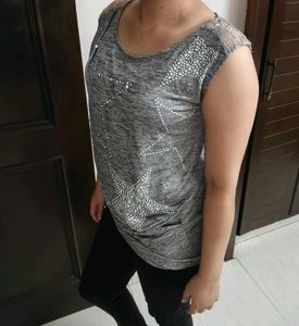 GGPX women Grey Stone Embellished Casual Top