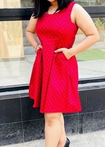 Allen Solly Red Polka Dot Casual Dress