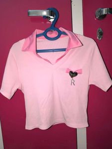 Pink Collared Crop Top