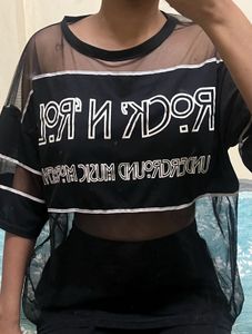Sheer Black Graphic Crop Top