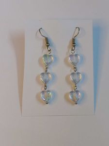 Beautiful Handmade Long Clear Heart Earrings