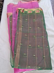 Chanderi Silk Pink Sari With Border Ful+fal