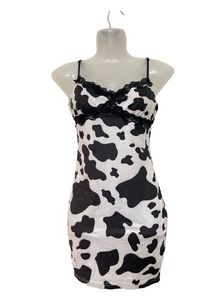 Shein Cow Pattern Lace Trim CamiBodycon