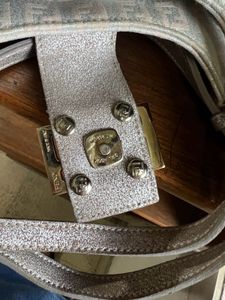 Vintage Fendi Metallic Canvas And Leather Bag