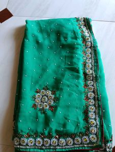 Emerald Peacock Green Embroidered Saree