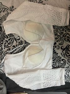 Pure Cotton White Elbow Sleeve Blouse