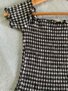 Korean Gingham Smocked Off-Shoulder Top
