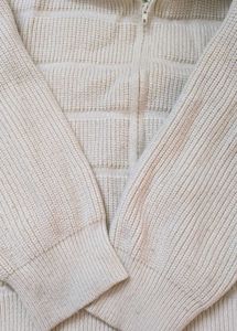 Cream Knit Zip-Up Jacket
