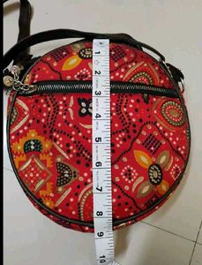 Red Patterned Round Crossbody Bag