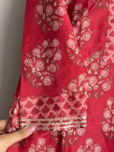 Elegant Handblock Printed Cotton Kurta – Rose Red