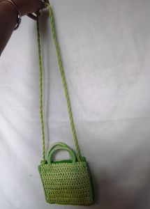 H&amp;M Green Straw Sling Bag