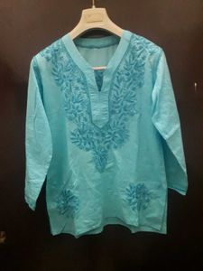 Embroidered Light Blue Kurti