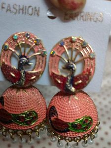 Long Jhumka Peacock Party Wearing Earrings