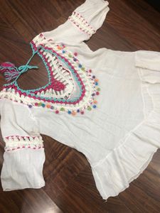 Boho Crochet Trim Top Beach Cover Up