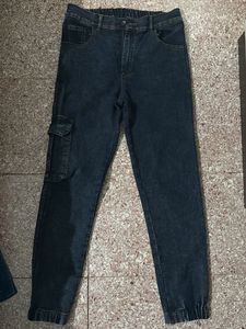 Dark Wash Denim Cargo Joggers