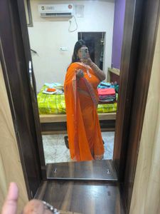 Elegant striped Orange Saree