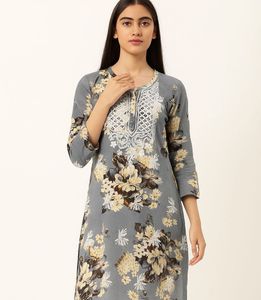 Floral Print Embroidered Kurti