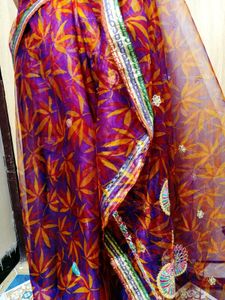 Deep Purple-wine Complete Piku Faul Net Saree...