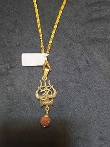 2K Gold Polish Om Shiv Trishul Locket With Chain