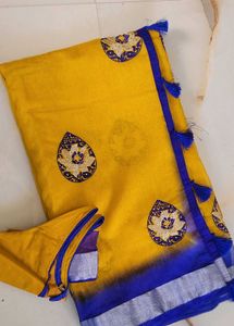 Organza Yellow Saree With Blouse