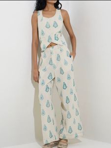 Ivory Ikat Print Waistcoat Top