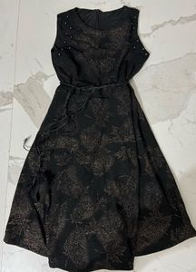 Elegant Black Leaf Print Dress