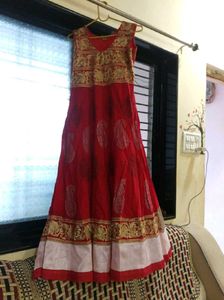 cotton red colour full length dress