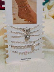 SILVER ANKLET SET- 6 Piece