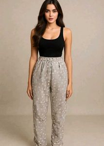 Girls' Gray Patterned Tracked Pant