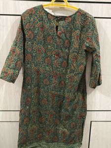 Vintage Print Green Tunic Dress