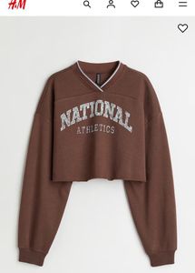 H&M Brown Graphic Cropped Sweatshirt