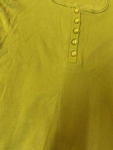 Mustard Button-Down Ribbed Top