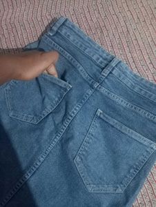 Blue Denim Front Slit Skirt