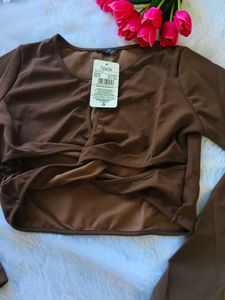 Brown Long Sleeve Crop Top