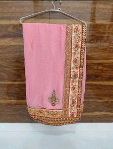 Elegant Pink Saree with Gold Border