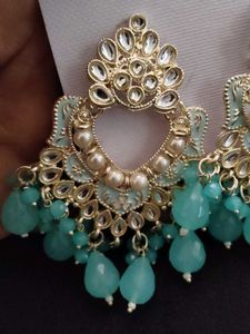 Teal Kundan Earrings