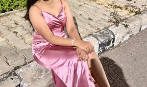 Pink Satin Slit Gown