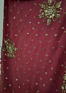 Maroon &amp; Gold Embellished Saree