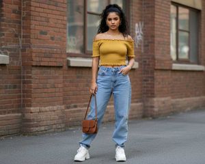Mustard Yellow Smocked Off-Shoulder Crop Top