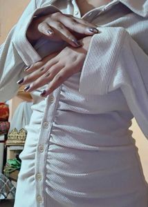 Ribbed Button-Down Shirt Dress