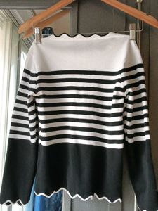 Striped Scalloped Trim Sweater
