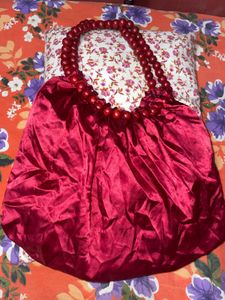 Red Beaded satin Handbag