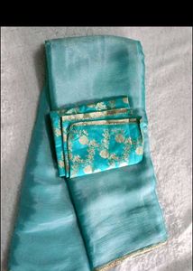 Elegant Blue Saree &amp; Blouse