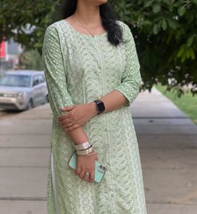 Light Green Chikankari Kurti Set