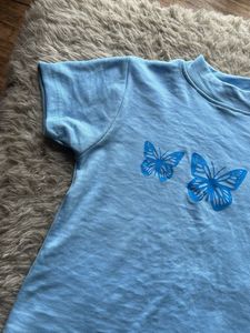 Blue High Neck Crop Top