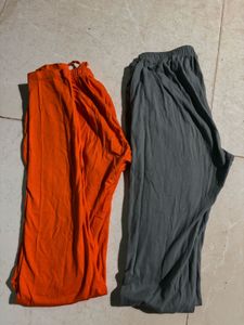 Orange &amp; Cement Colour Cotton Leggings Combo