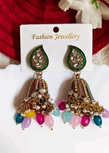 Premium Festive Multicolour kundan Jhumka