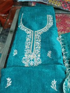Teal Embroidered Dress Material