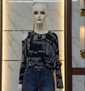 Print Cold Shoulder Crop Top