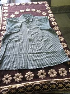 Zara Man Green Striped Button Down Shirts Half Sle